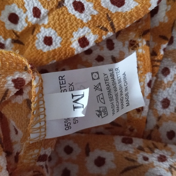 Boutique Mustard Yellow and White Floral Print Long Sleeve Faux Wrap Mini Dress - Picture 11 of 16